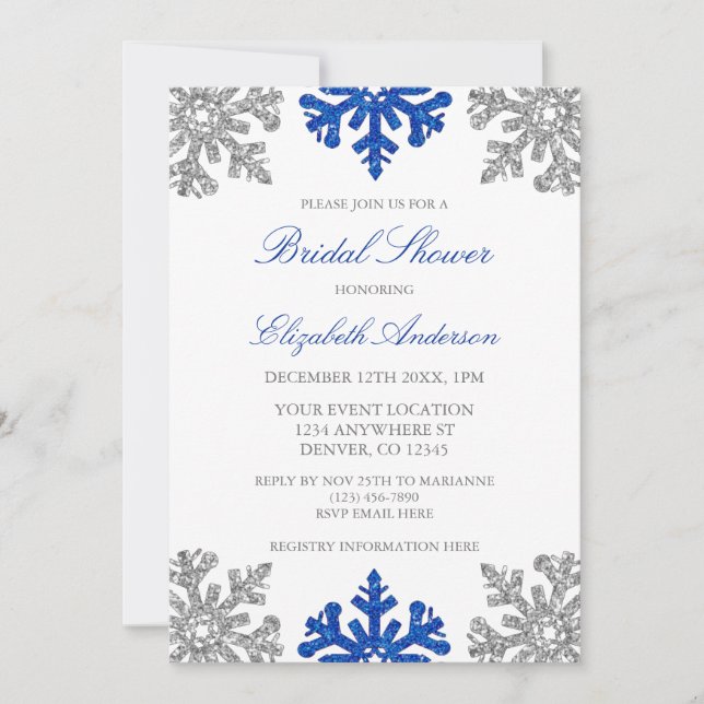 Invitation à la douche nuptiale Silver Blue (Devant)