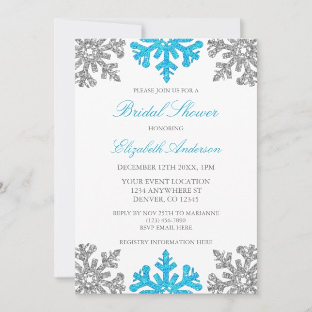 Invitation à la douche nuptiale Silver Blue (Devant)