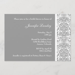 Invitation à la douche nuptiale Silver Damask