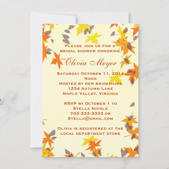 Invitation à la douche nuptiale Splendor d'automne (Devant)