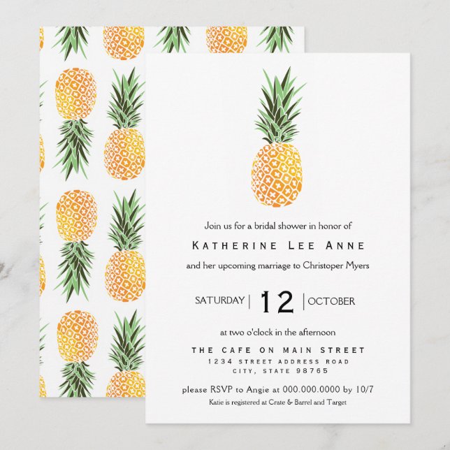 Invitation à la douche nuptiale sud de l'ananas (Devant / Derrière)