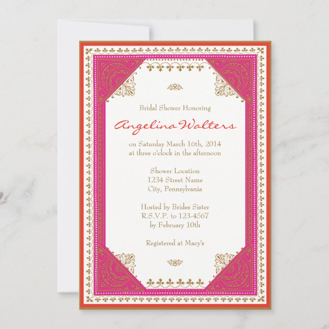 Invitation à la douche nuptiale sur le thème maroc (Devant)