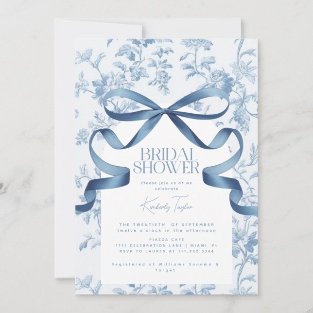 Invitation à la douche nuptiale Toile De Jouy Blue (Devant)