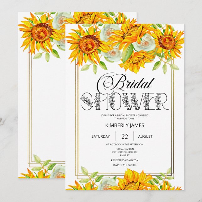 Invitation à la douche nuptiale tournesol (Devant / Derrière)