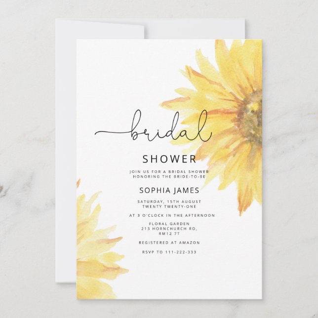 Invitation à la douche nuptiale tournesol (Devant)