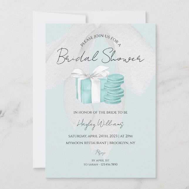 Invitation à la douche nuptiale Turquoise Blue Bow (Devant)