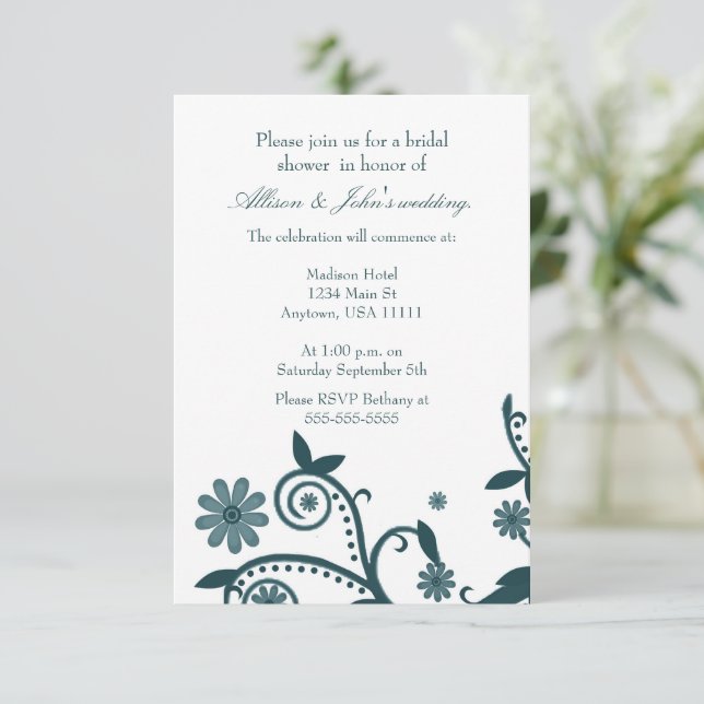 Invitation à la douche nuptiale turquoise Floral (Debout devant)