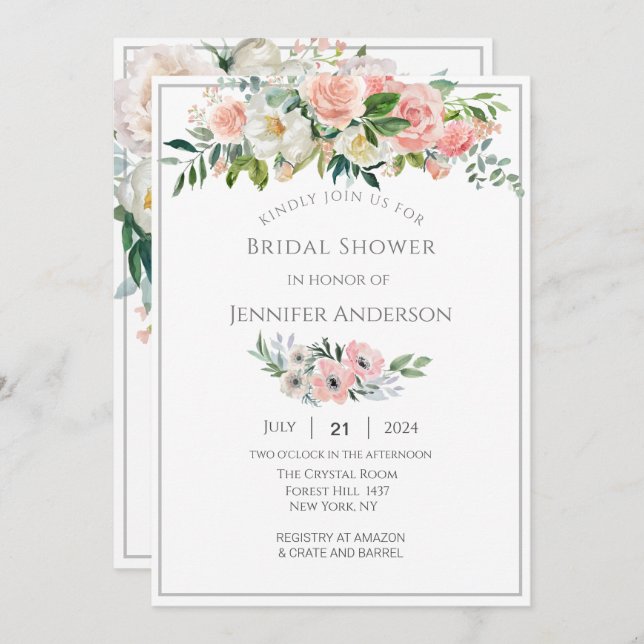 Invitation à la douche nuptiale, un jardin Rose ma (Devant / Derrière)