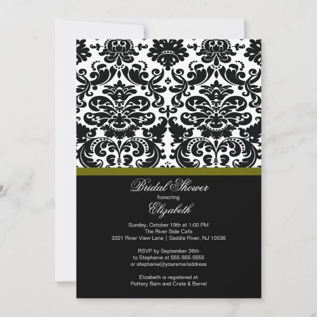 Invitation à la douche nuptiale verte Damask Olive (Devant)