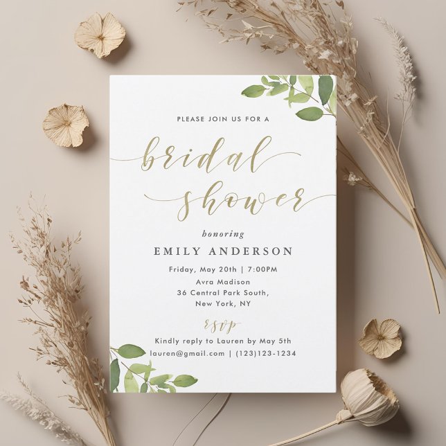 Invitation à la douche nuptiale verte et or (Créateur téléchargé)