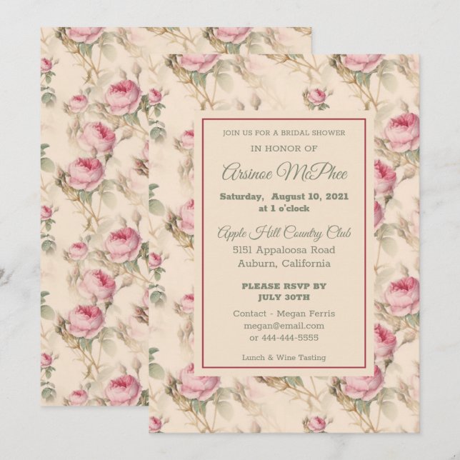 Invitation à la douche nuptiale Vintage (Devant / Derrière)