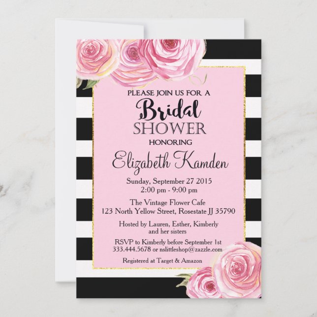 Invitation à la douche nuptiale vintage à fleurs r (Devant)