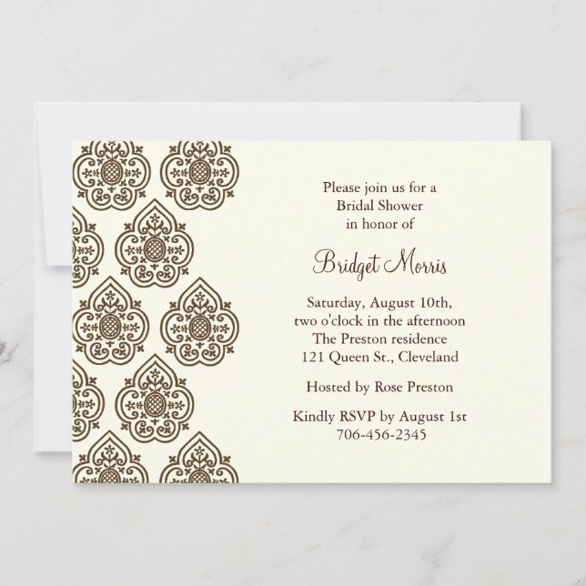 Invitation à la douche nuptiale Vintage Damask (Devant)