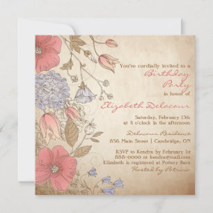 Invitation à la douche nuptiale vintage Fleurs rou
