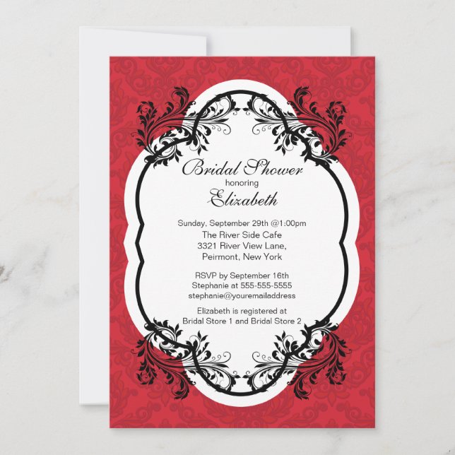 Invitation à la douche nuptiale Vintage Red Damask (Devant)