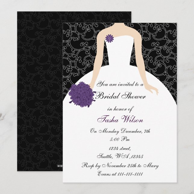 Invitation à la douche nuptiale violette (Devant / Derrière)