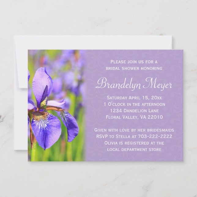 Invitation à la douche nuptiale violette Iris Flow (Devant)