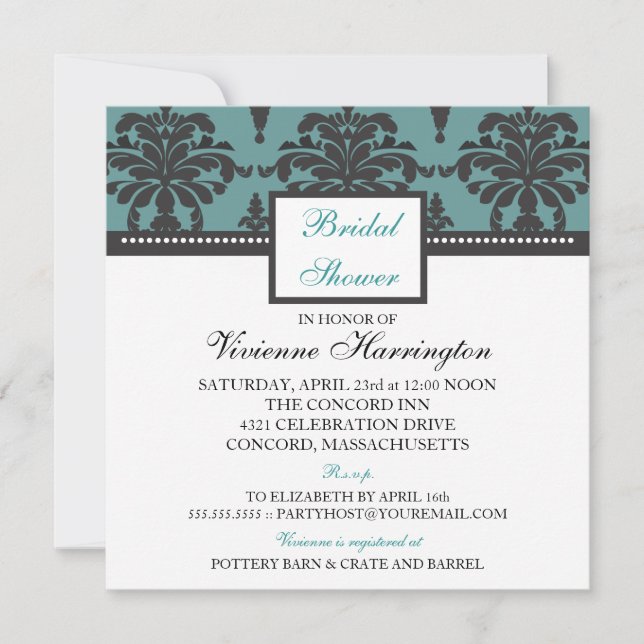 Invitation à la douche nuptiale Vivienne Damask (Devant)