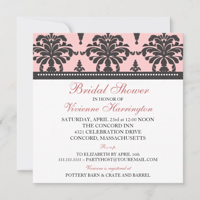 Invitation à la douche nuptiale Vivienne Damask (Devant)