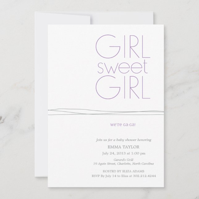 Invitation à la douche personnalisée pour filles d (Devant)
