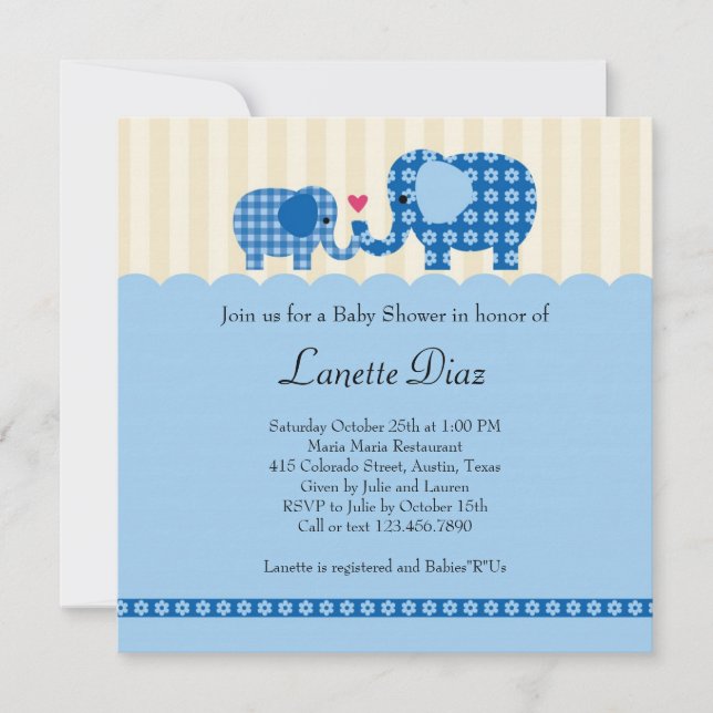 Invitation à la douche pour bébé bébé éléphant (Devant)