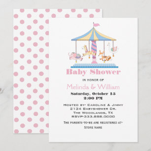 Invitation à la douche pour bébé carousel animal