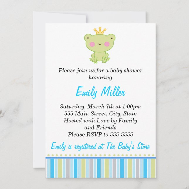 Invitation à la douche pour bébé de Prince Frog (Devant)