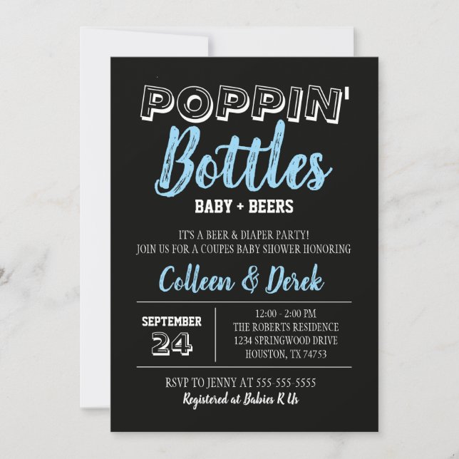 Invitation à la douche pour bébé et bière | Noir e (Devant)