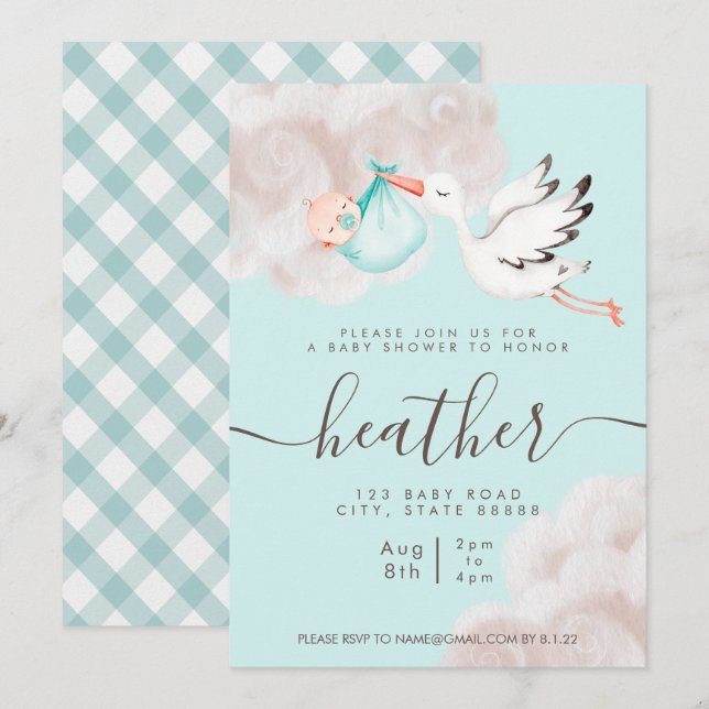 Invitation à la douche pour bébé fille (Devant / Derrière)
