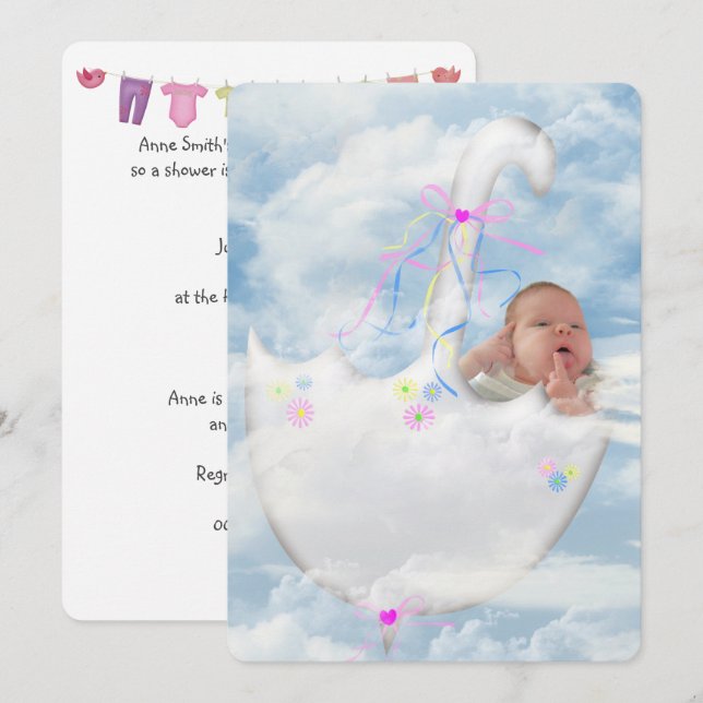 Invitation à la douche pour bébé fille (Devant / Derrière)