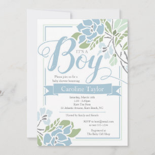 Invitation à la douche pour bébé Floral bleu