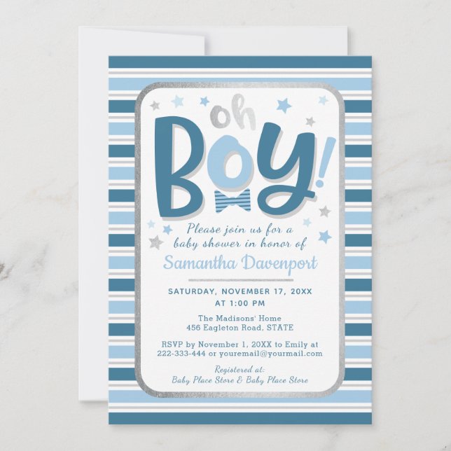 Invitation à la douche pour bébé garçon| Bleues (Devant)