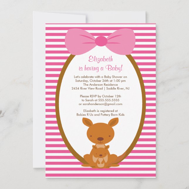 Invitation à la douche pour bébé kangourou de l'ex (Devant)