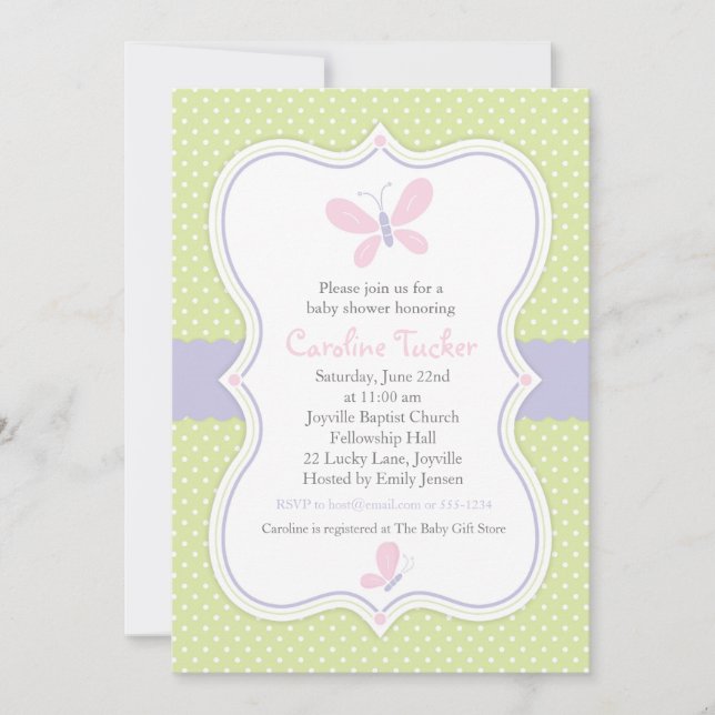 Invitation à la douche pour bébé papillon rose (Devant)