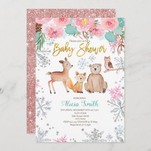 Invitation à la douche pour bébé rose Woodland