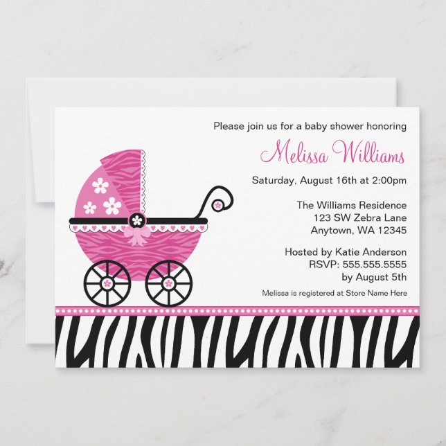 Invitation à la douche pour bébé Zebra (Devant)