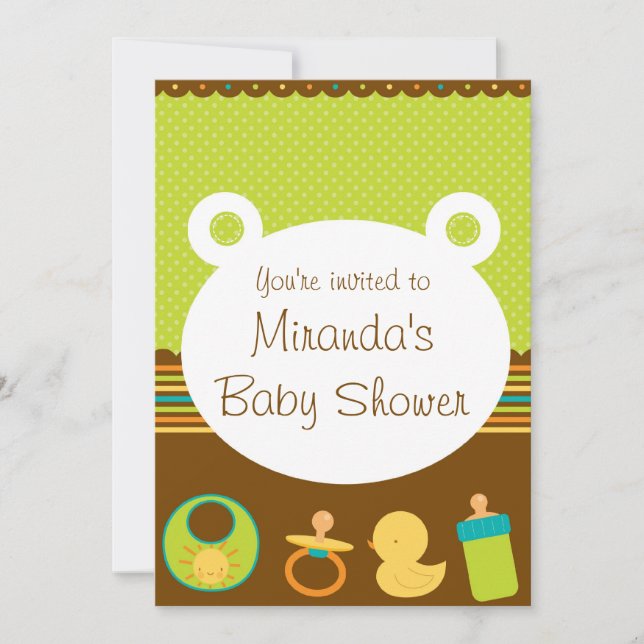 Invitation à la douche pour bébés à l'ours en pelu (Devant)