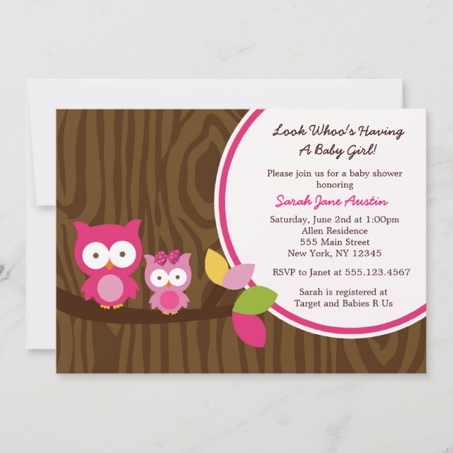 Invitation à la douche pour bébés de Mod Owl Girl (Devant)