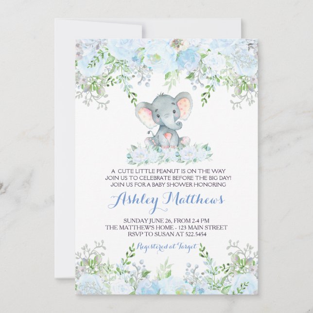 invitation à la douche pour bébés éléphant (Devant)