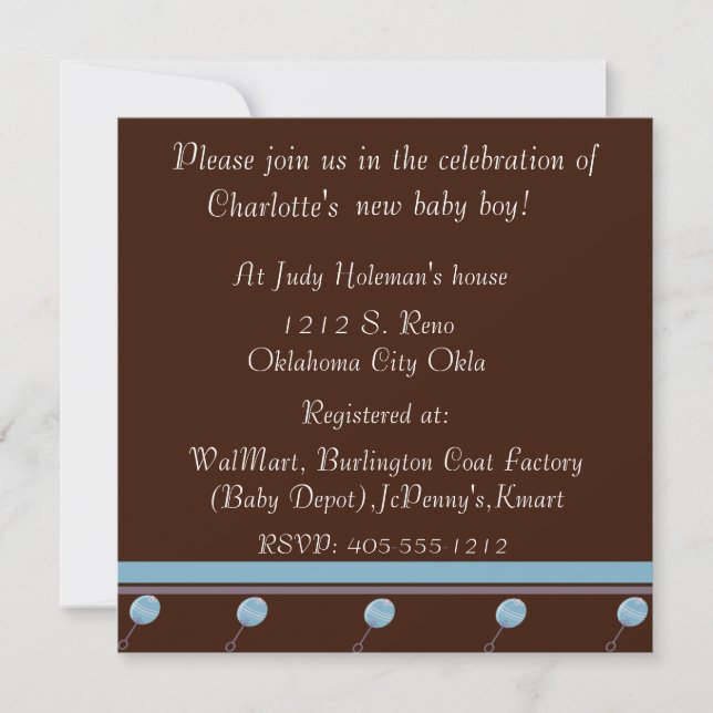 Invitation à la douche pour bébés en chocolat (Devant)