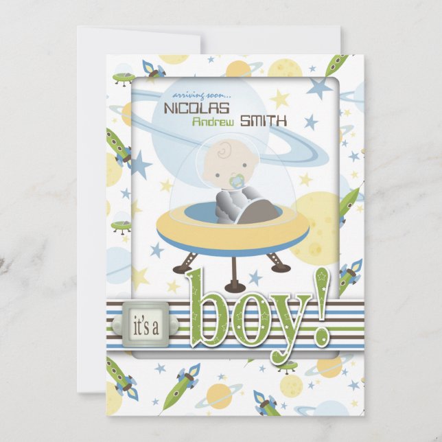 Invitation à la douche pour bébés par astronaute s (Devant)
