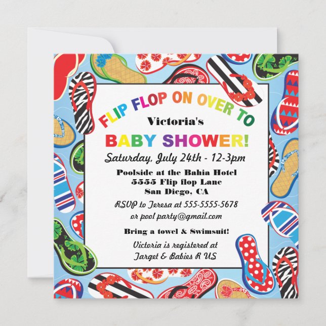 Invitation à la douche pour bébés sandale de tongs (Devant)