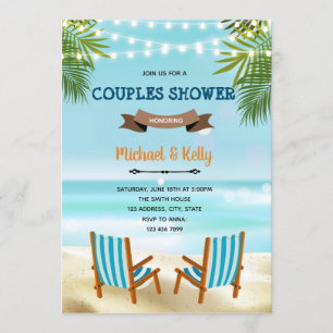 Invitation à la douche pour couples chaise de plag