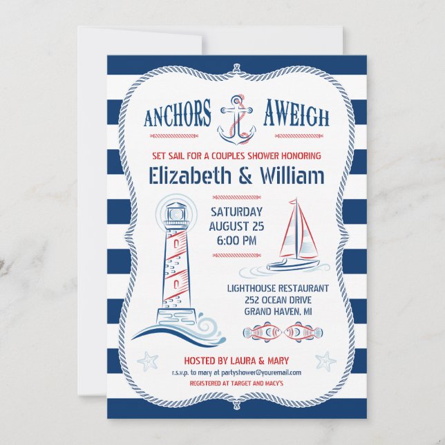 Invitation à la douche pour les couples nautiques (Devant)