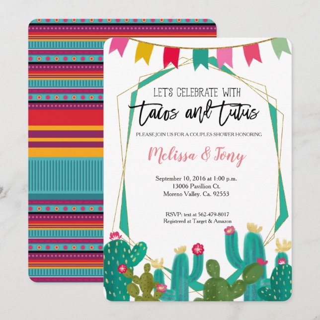 Invitation à la douche Tacos et Tutus Couples (Devant / Derrière)