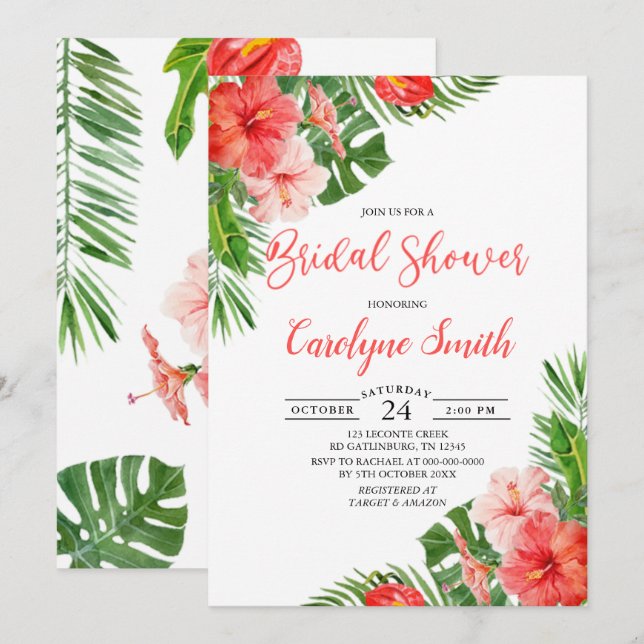 Invitation à la douche tropicale nuptiale (Devant / Derrière)