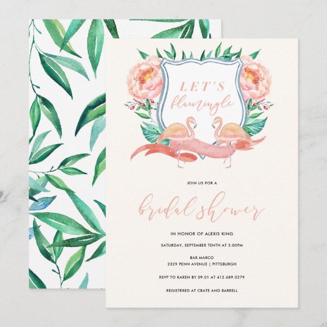 Invitation à la douche tropicale nuptiale Flamant  (Devant / Derrière)