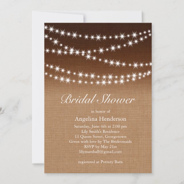 Invitation à la douche Twinkle Lights sur Burlap o (Devant)