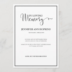 Invitation à la Faire-part de service commémoratif