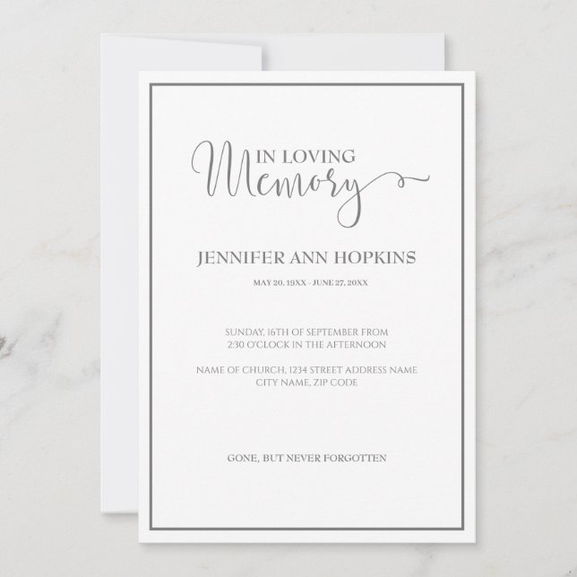 Invitation à la Faire-part de service commémoratif (Devant)